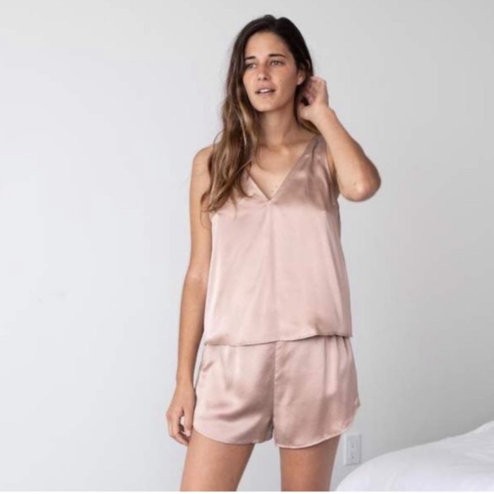 lunya Pink Silk V-Neck Cami & Shorts Pajama Set